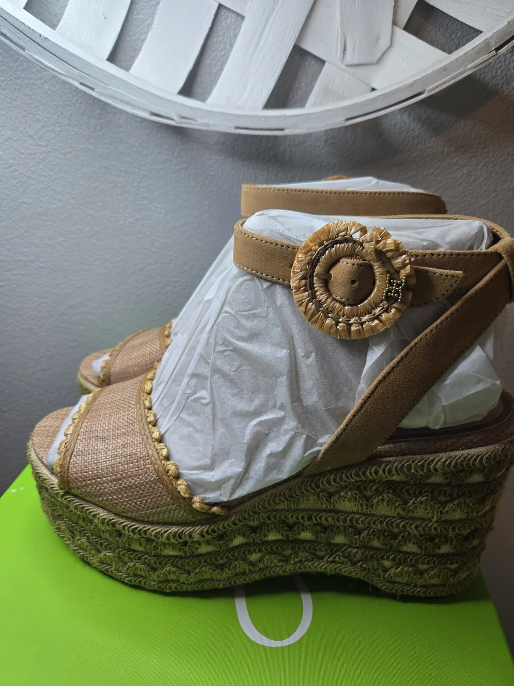 Sam Edelman Amber Wedge Platform Sandal in Tan with Ankle Strap New W Box Sz10.5
